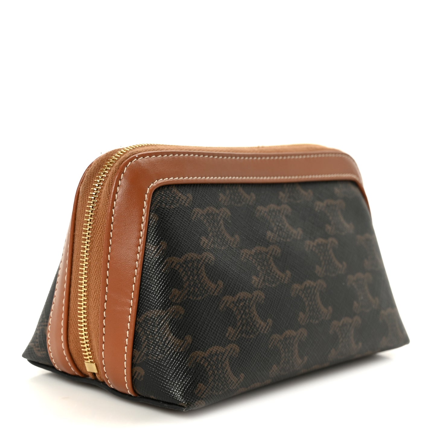 Triomphe Canvas Calfskin Small Cosmetic Pouch Tan