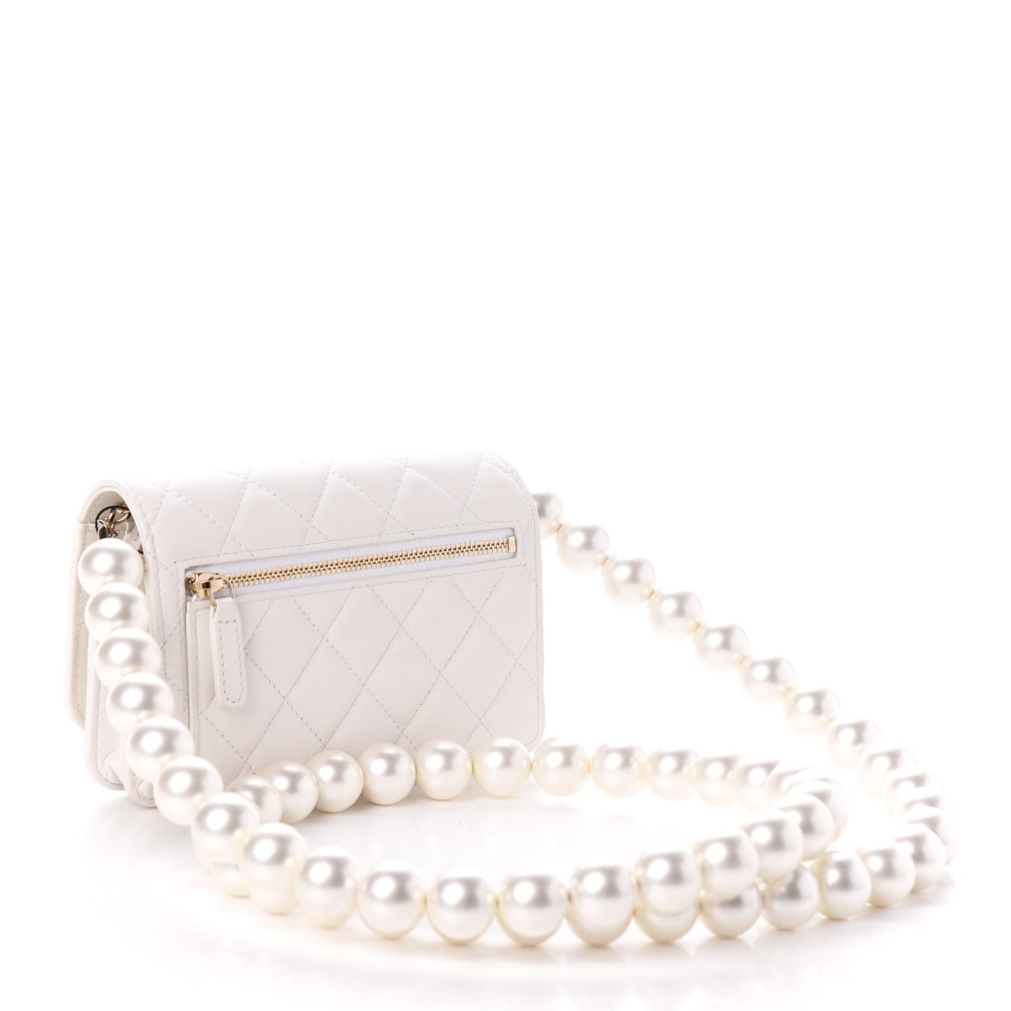 Calfskin Quilted Pearl Mini Wallet On Chain WOC White