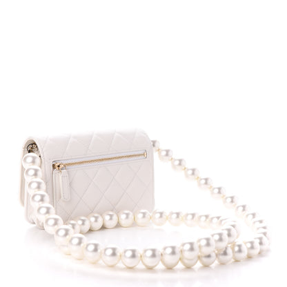Chanel Calfskin Quilted Pearl Mini Wallet On Chain WOC White 3 of 9