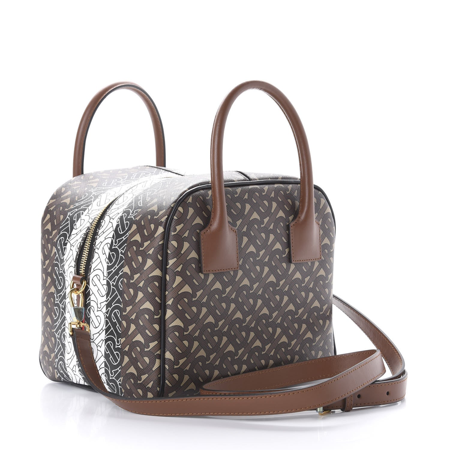 Burberry E-canvas Monogram Stripe Small Cube Bowling Bag Bridle Brown 4 of 10