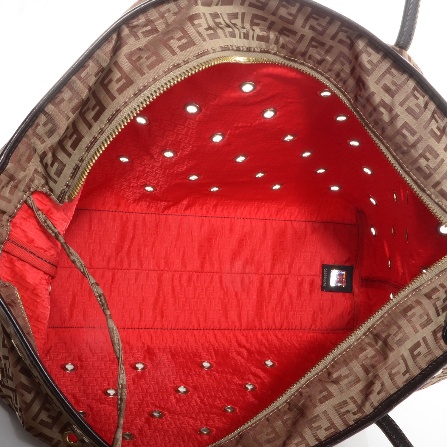 Fendi Nylon Zucchino Grommet Medium Roll Tote Mogano Panna Red Moro 6 of 8
