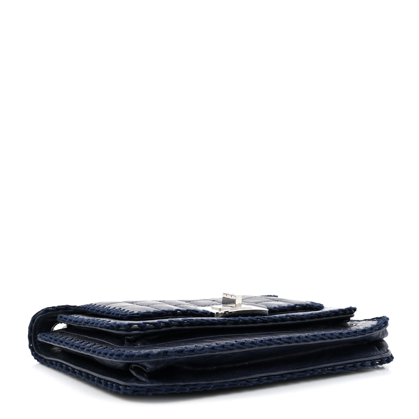 Aged Calfskin Square Quilted Mademoiselle Crochet Flap Navy