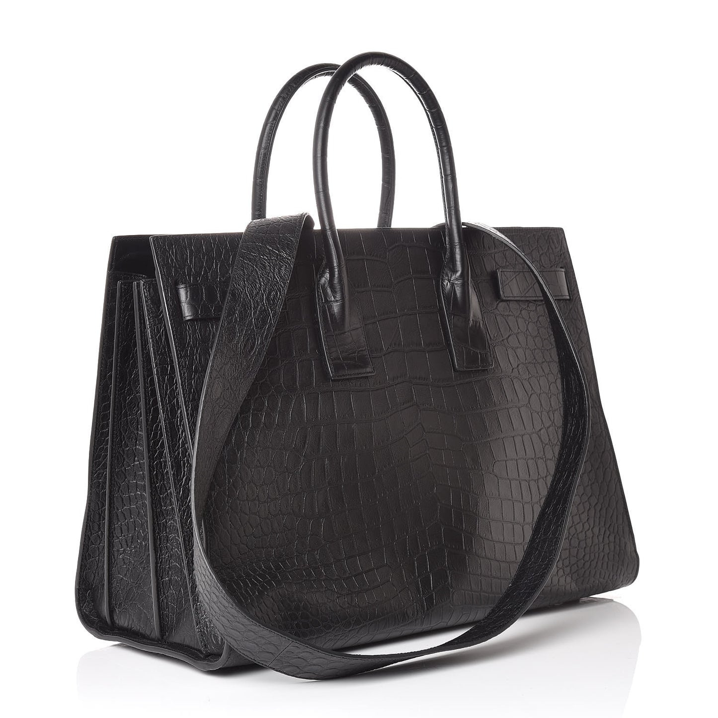 Calfskin Crocodile Embossed Large Sac De Jour Carryall Black