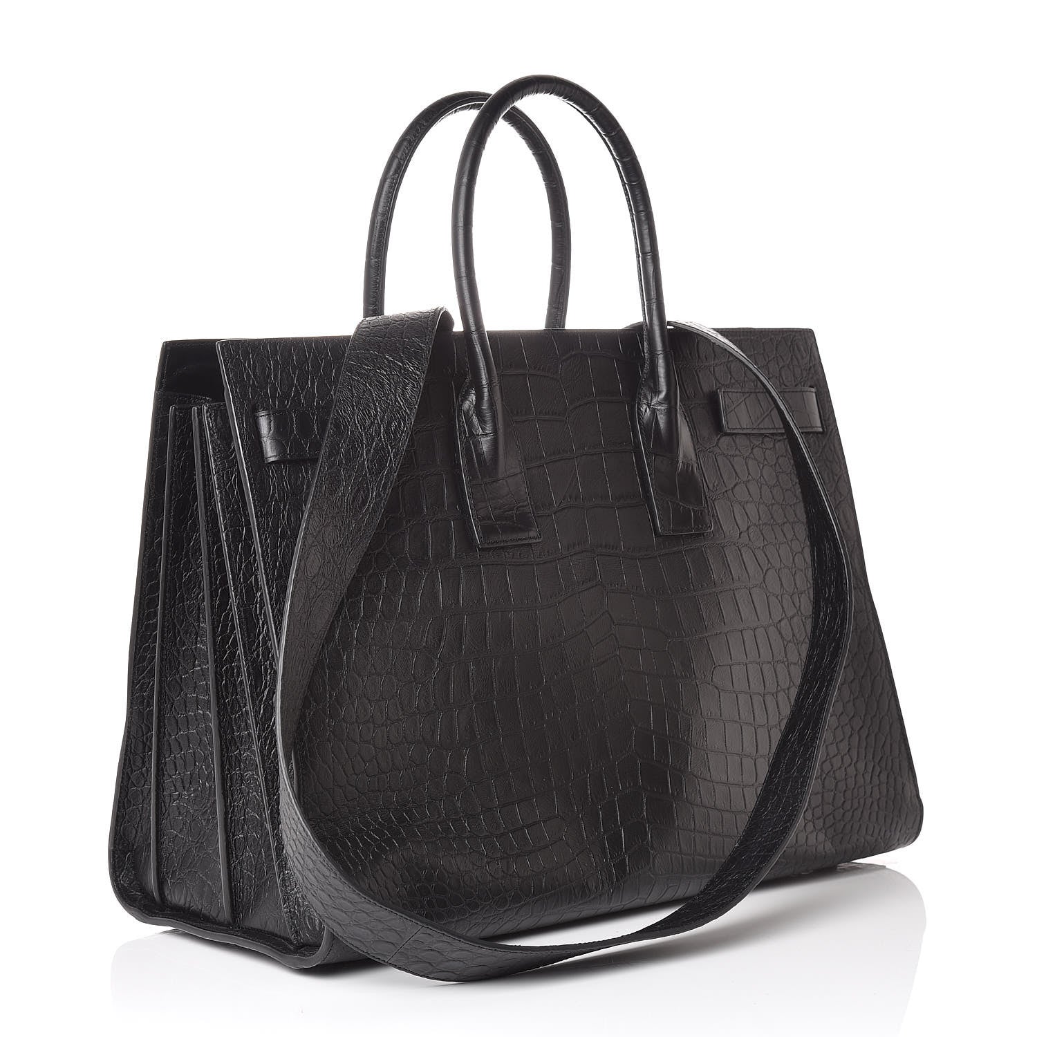 Saint Laurent Calfskin Crocodile Embossed Large Sac De Jour Carryall Black 3 of 11