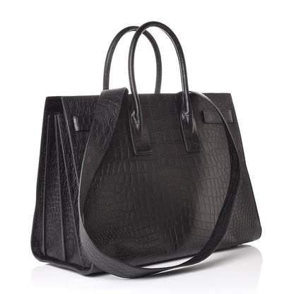 Saint Laurent Calfskin Crocodile Embossed Large Sac De Jour Carryall Black 3 of 11