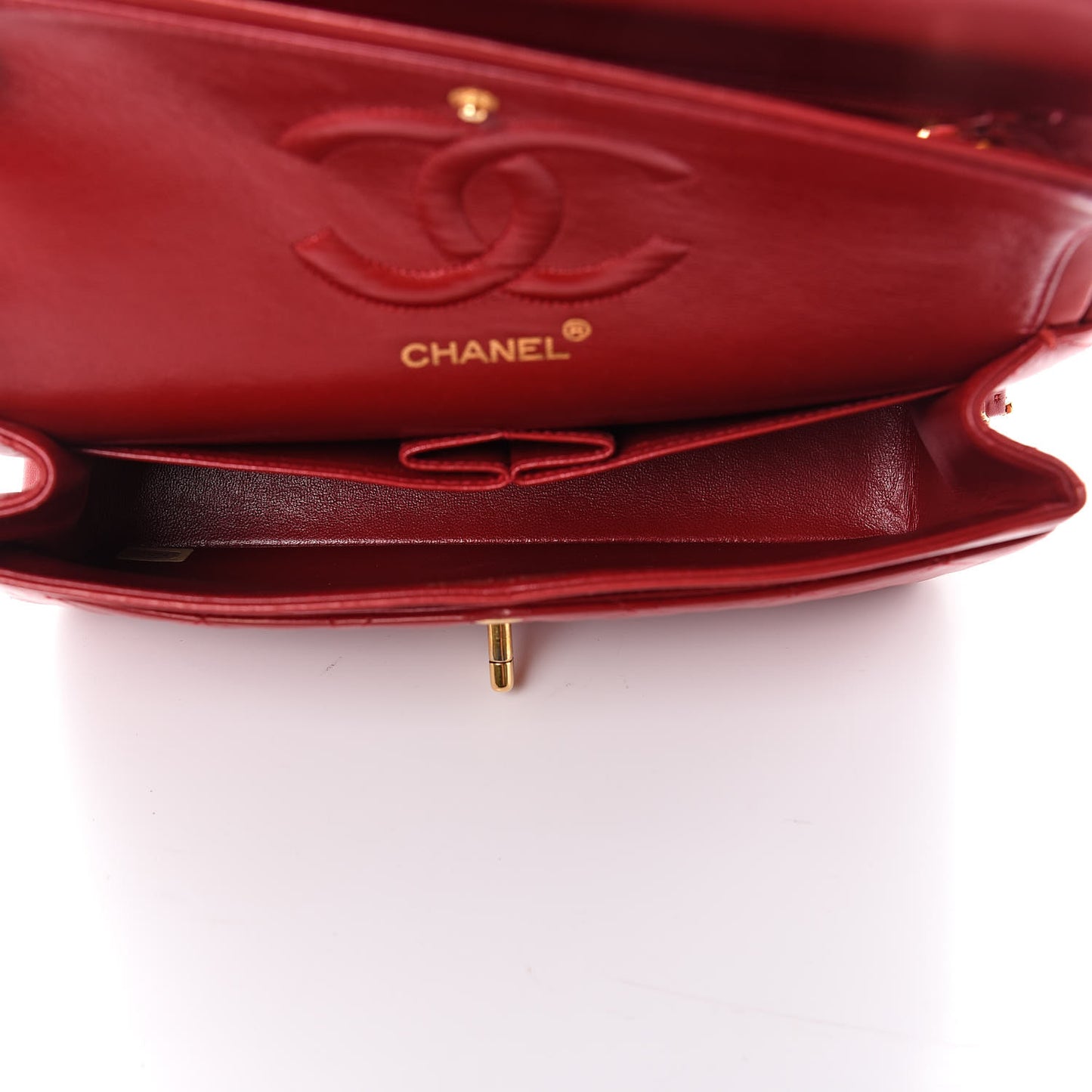 Lambskin Quilted Medium Double Flap Red