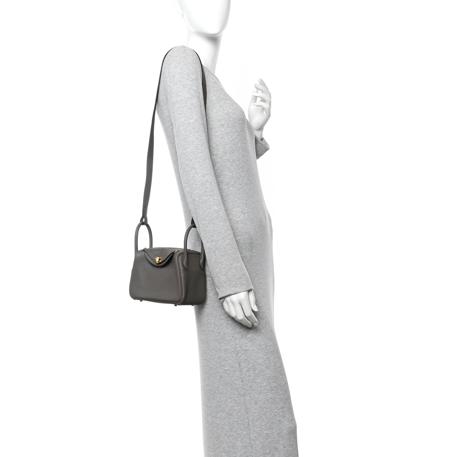 Hermes Taurillon Clemence Mini Lindy 20 Etain 2 of 11