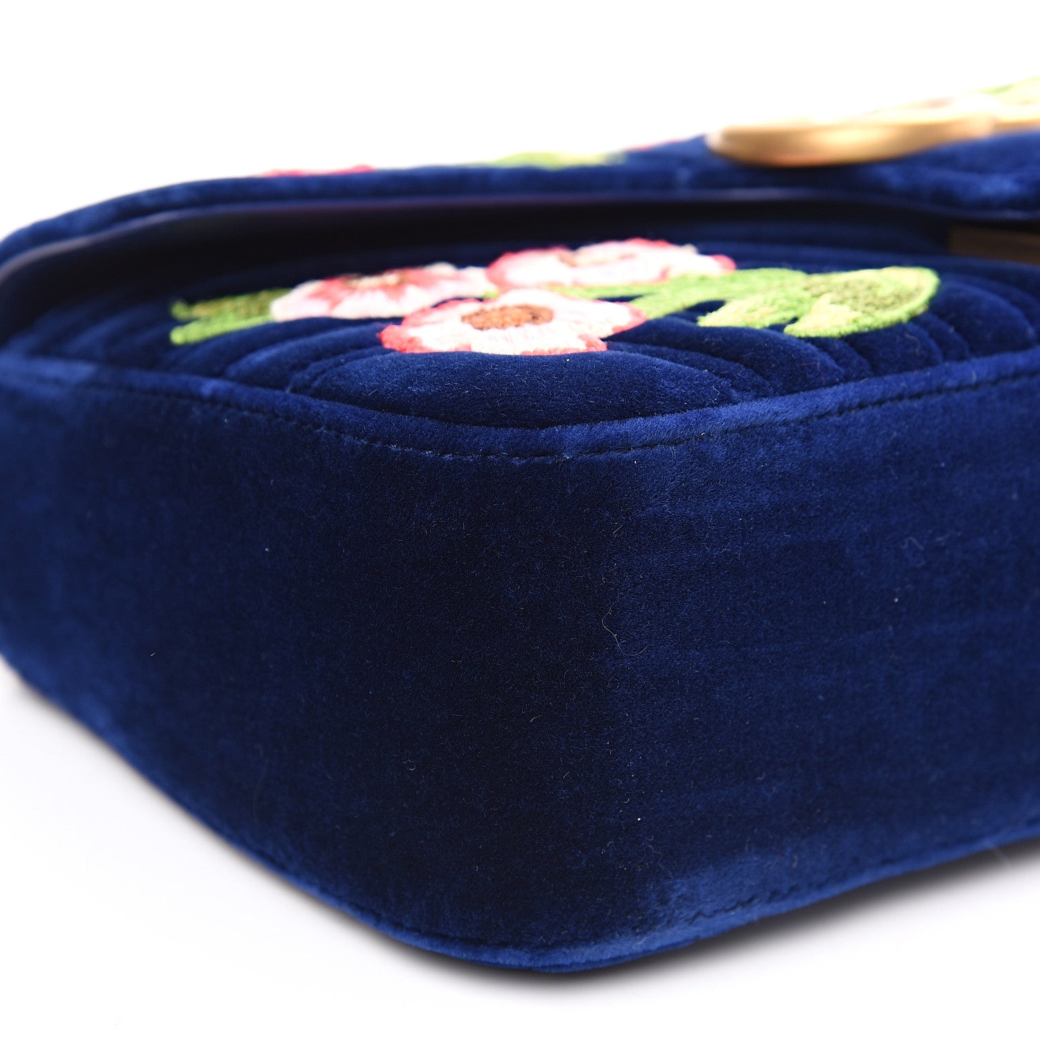 Gucci Velvet Matelasse Deer Embroidered Small GG Marmont Shoulder Bag Cobalt 7 of 9