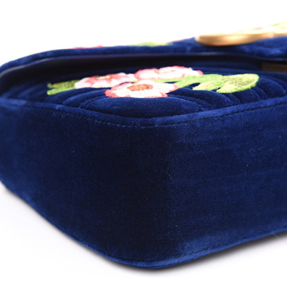 Gucci Velvet Matelasse Deer Embroidered Small GG Marmont Shoulder Bag Cobalt 7 of 9