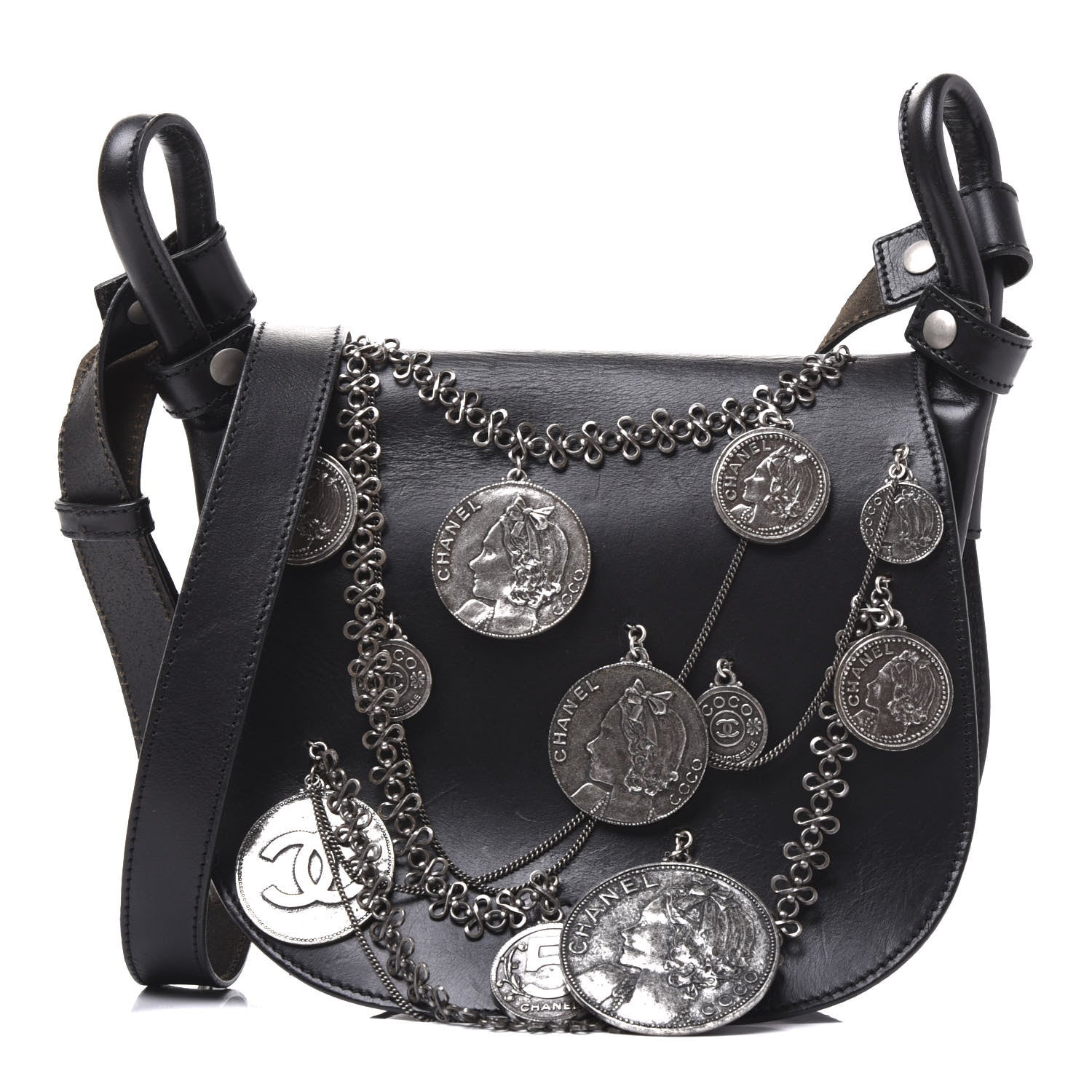 Chanel Calfskin Medallion Coins Saddle Bag Black 1 of 7