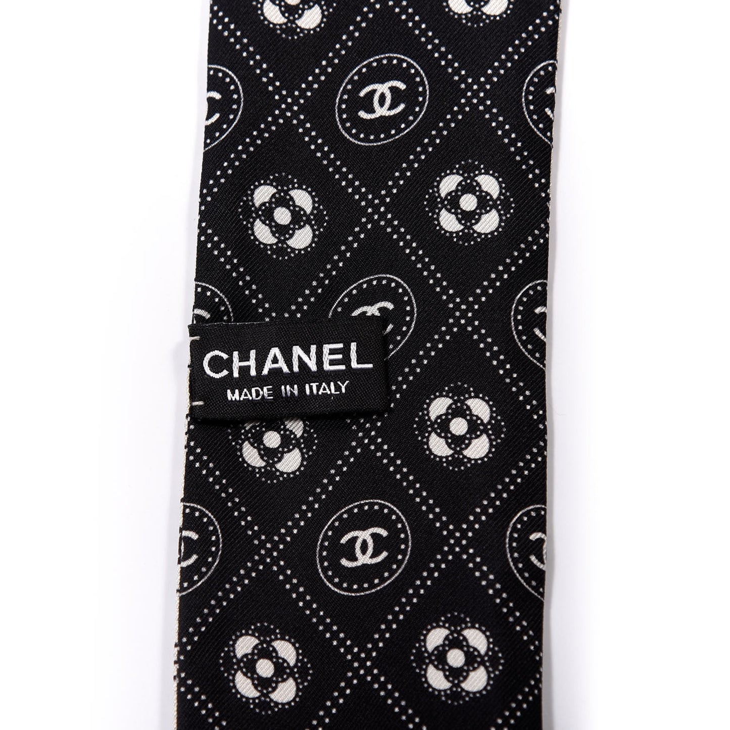 Silk CC Polka Dot Slim Bandeau Scarf Black Ecru