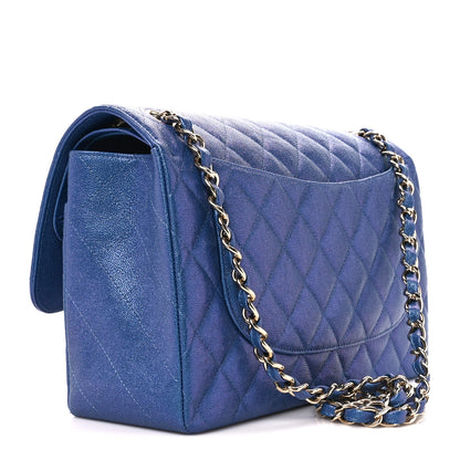 Chanel Iridescent Caviar Quilted Jumbo Double Flap Dark Blue 3 of 12