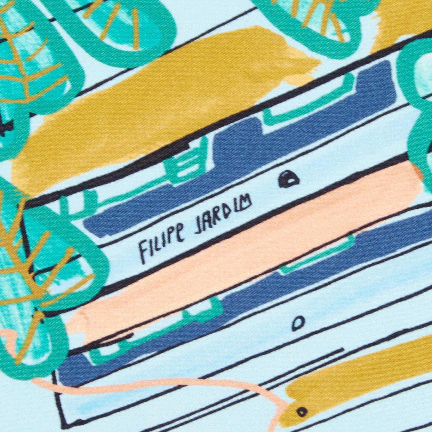 Silk Modernisme Tropical Scarf 90 Aqua Vert Ocre