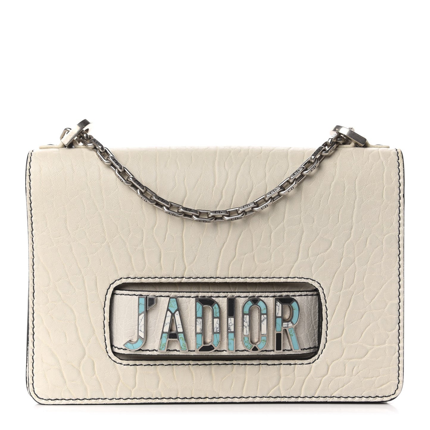 Canyon Grained Lambskin J'Adior Chain Flap Bag Off White