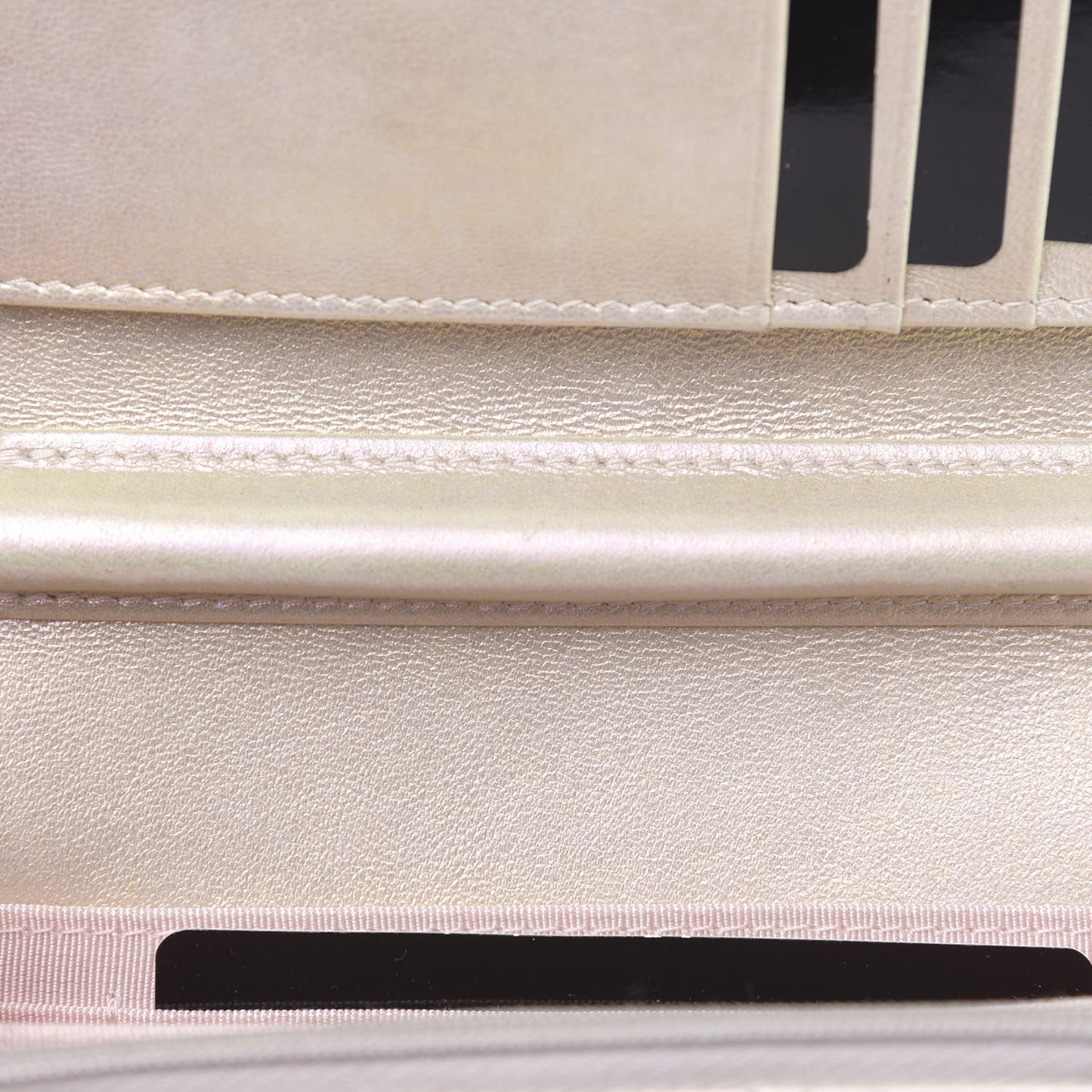 Iridescent Lambskin Quilted Mini Wallet On Chain WOC Ivory