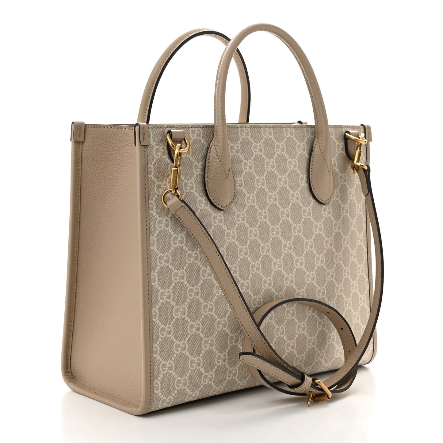 GG Supreme Monogram Textured Dollar Calfskin Small Retro Interlocking G Tote Bag Beige Mystic White Oatmeal