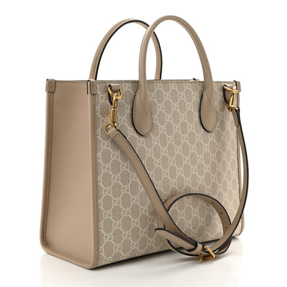 Gucci GG Supreme Monogram Textured Dollar Calfskin Small Retro Interlocking G Tote Bag Beige Mystic White Oatmeal 3 of 11