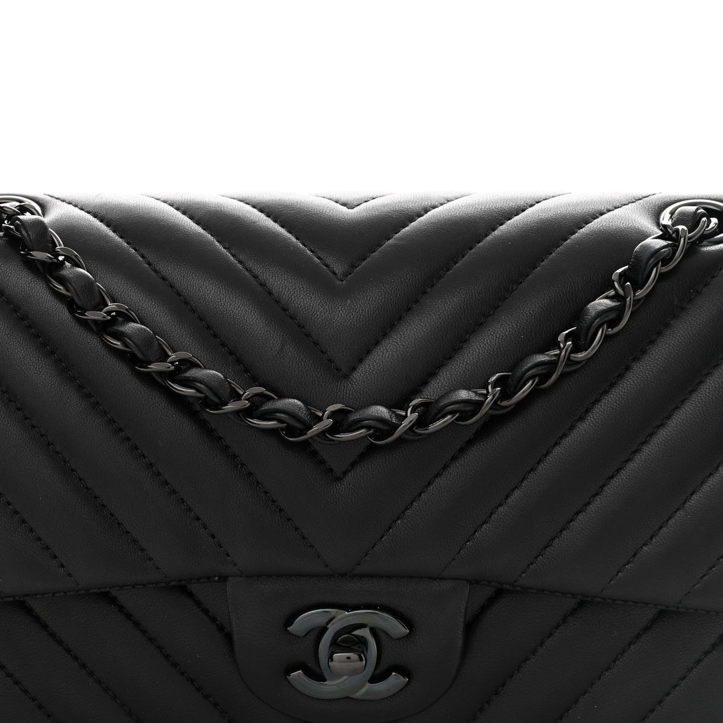 Lambskin Chevron Quilted Medium Double Flap So Black