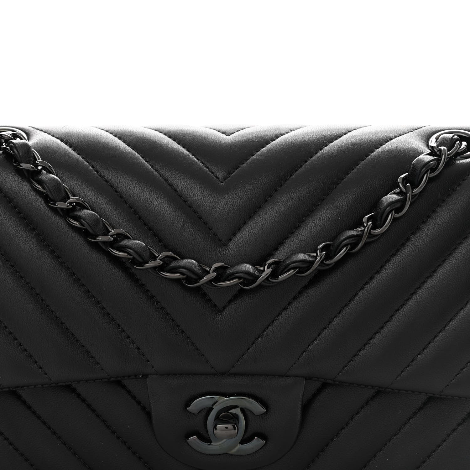 Chanel Lambskin Chevron Quilted Medium Double Flap So Black 8 of 11
