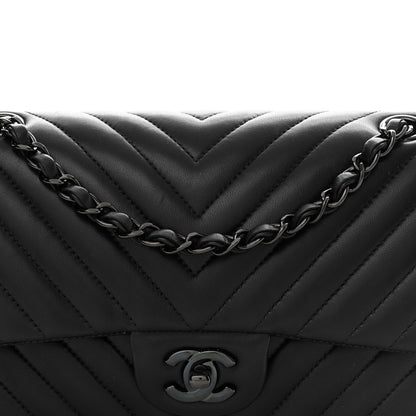 Chanel Lambskin Chevron Quilted Medium Double Flap So Black 8 of 11