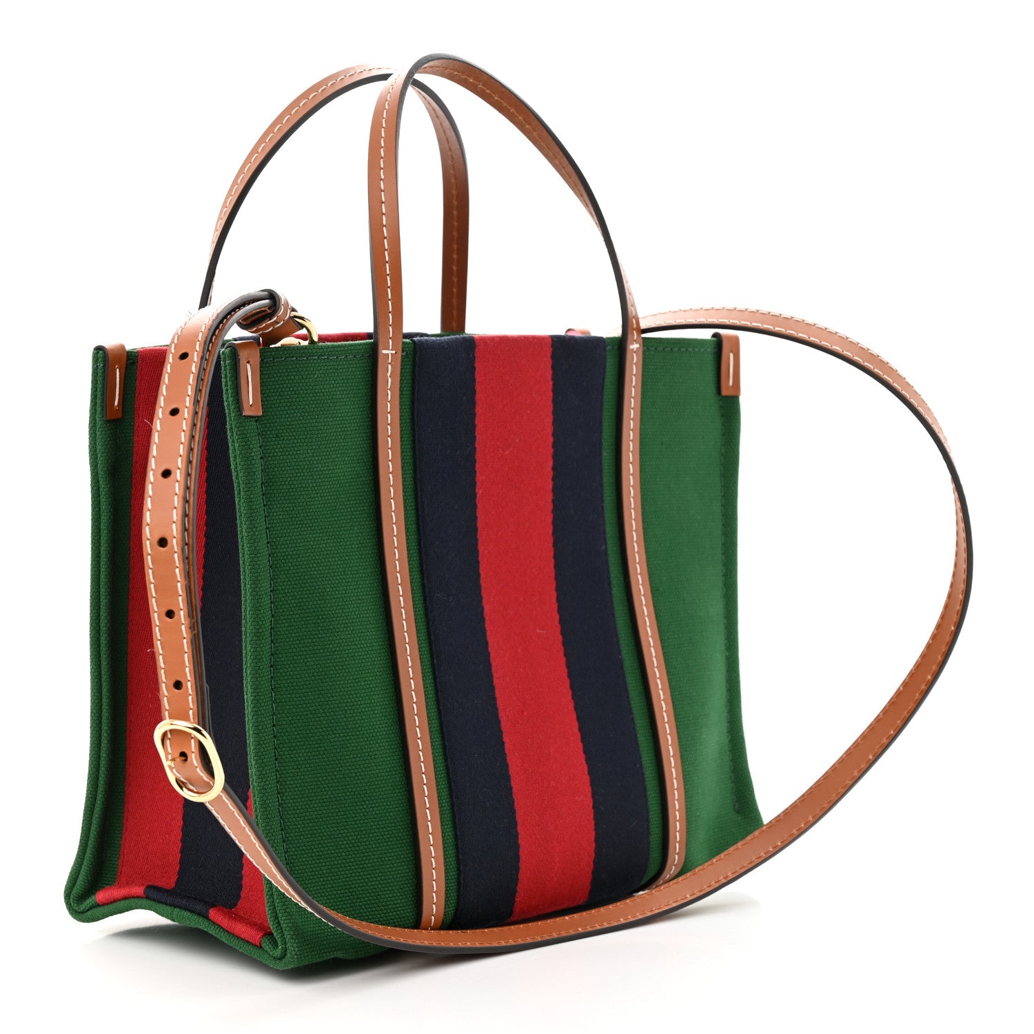 Gucci Canvas Calfskin Web Small Interlocking G Tote Bag Green Red 3 of 11