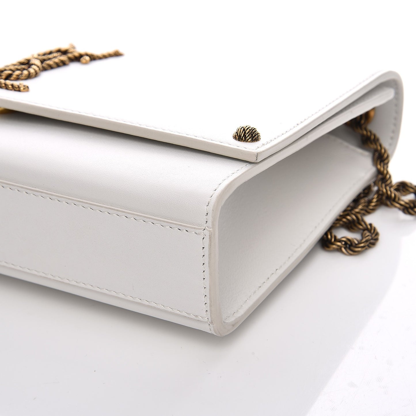 Smooth Calfskin Medium Braided Monogram Kate Satchel Blanc Craie