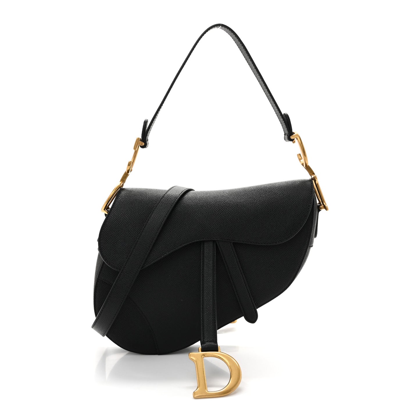Grained Calfskin Saddle Bag With Strap Black