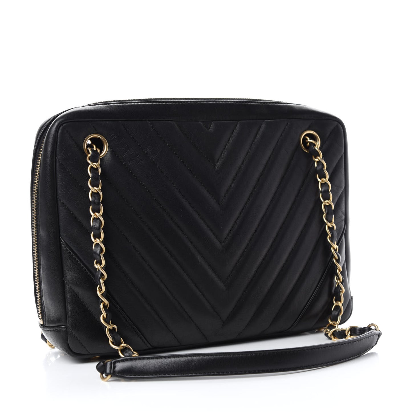 Lambskin Chevron Quilted Camera Case Black