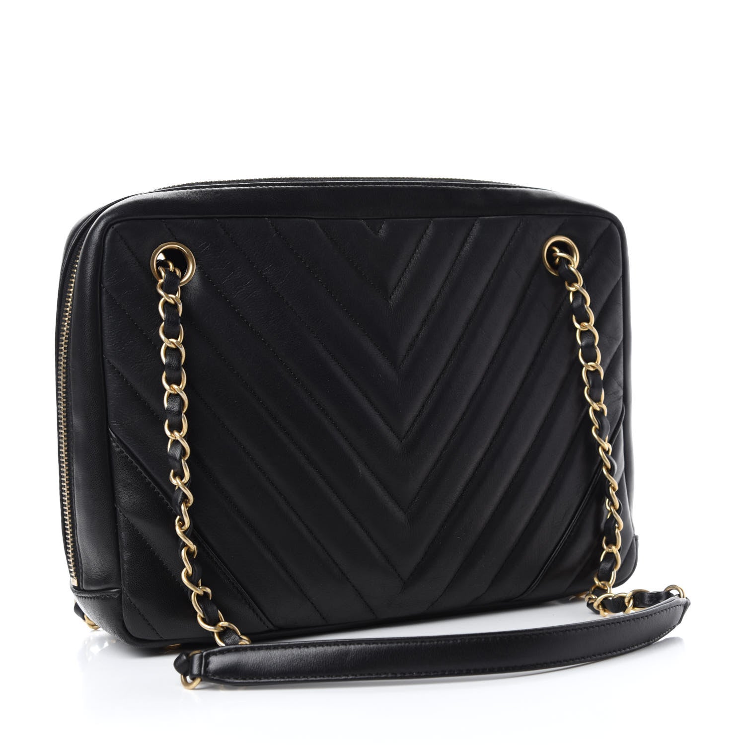 Chanel Lambskin Chevron Quilted Camera Case Black 3 of 10