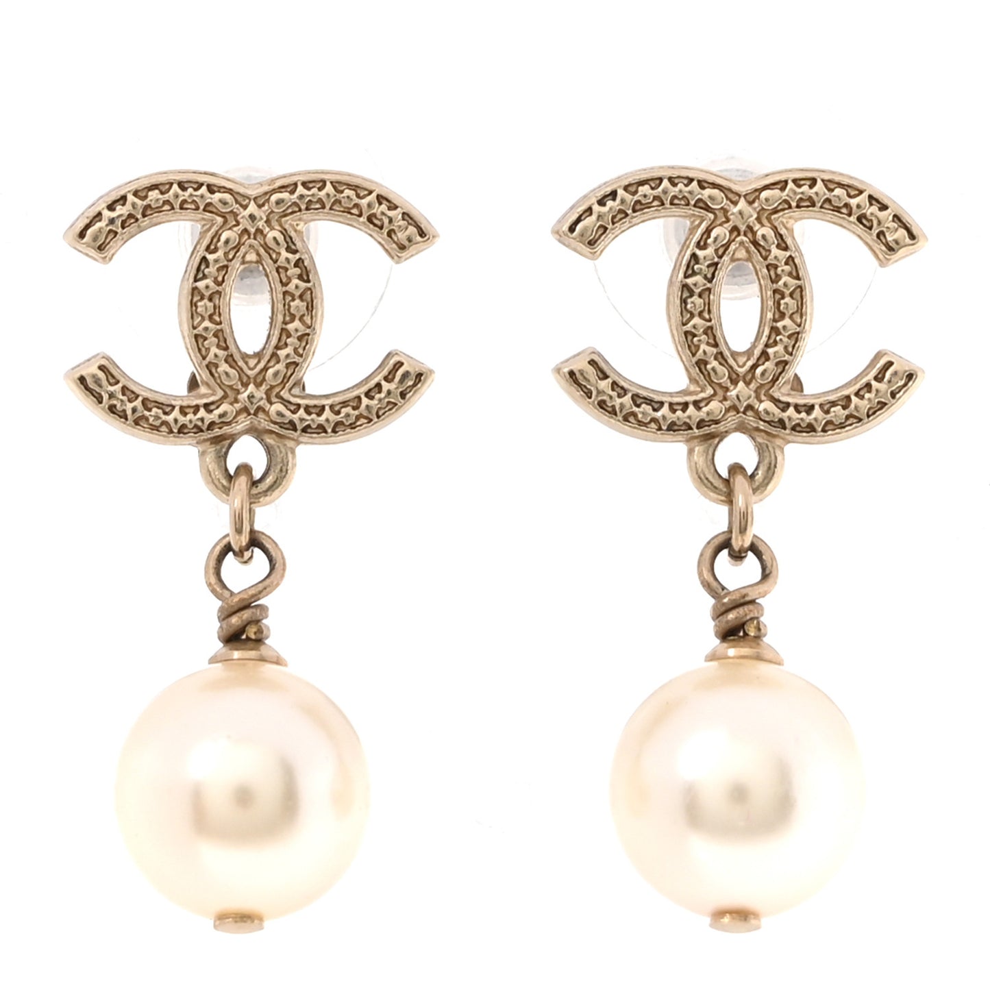 Pearl CC Drop Earrings Gold
