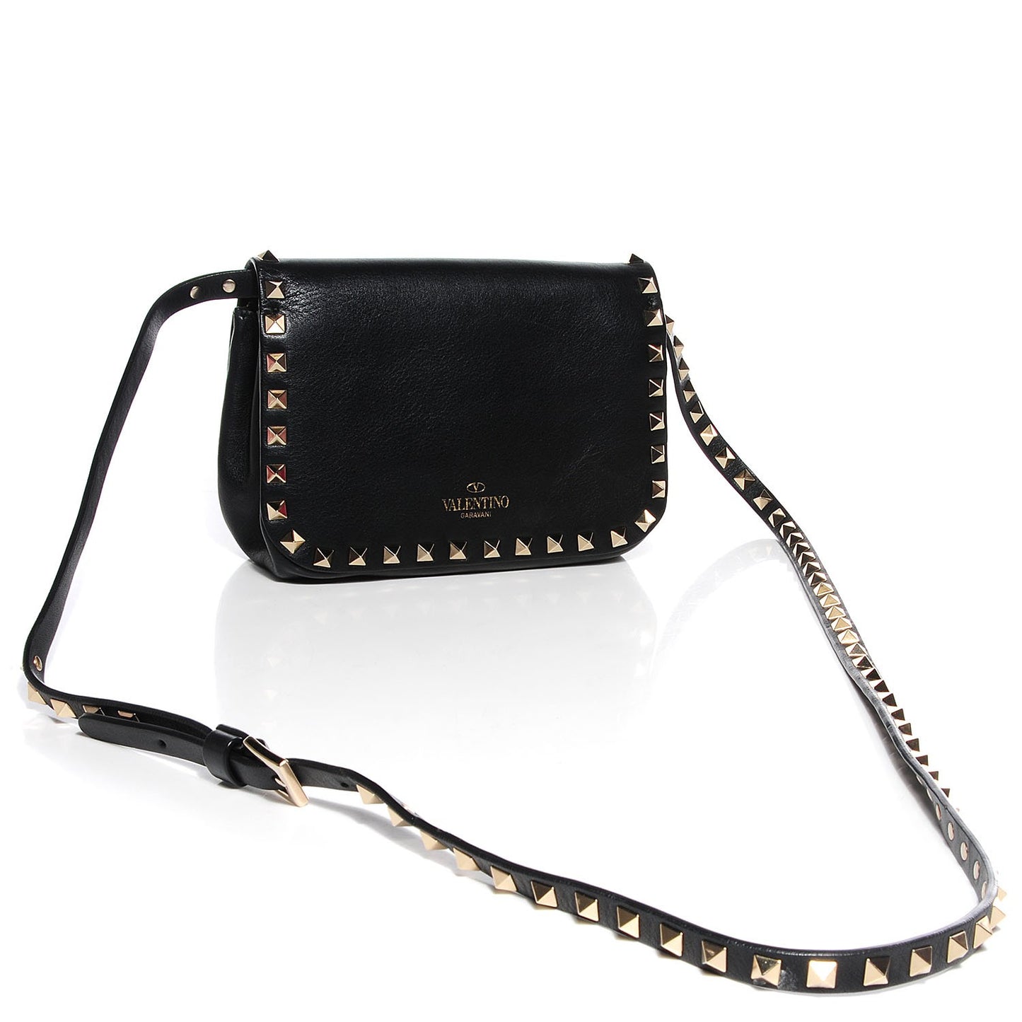 Vitello Mini Rockstud Flap Saddle Crossbody Bag Black