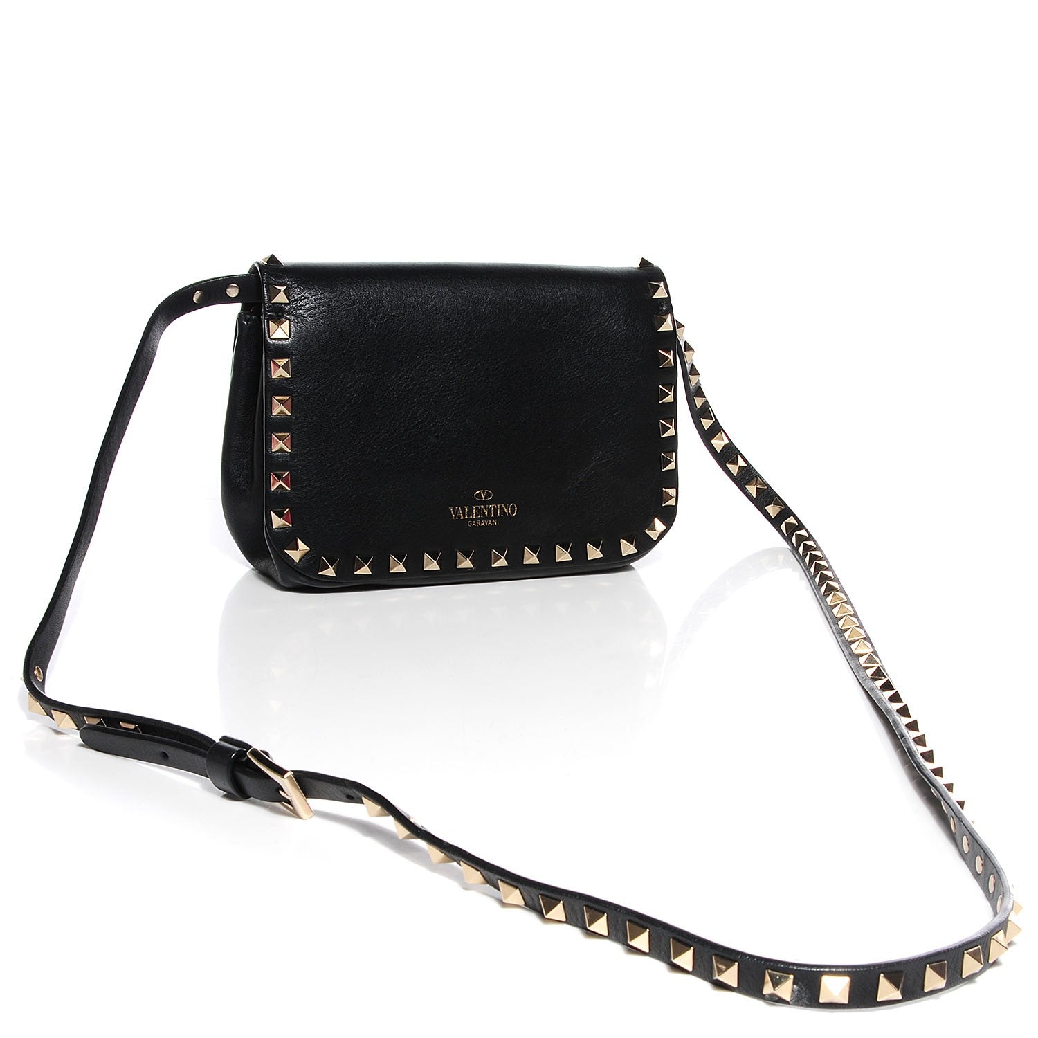 Valentino Garavani Vitello Mini Rockstud Flap Saddle Crossbody Bag Black 3 of 7