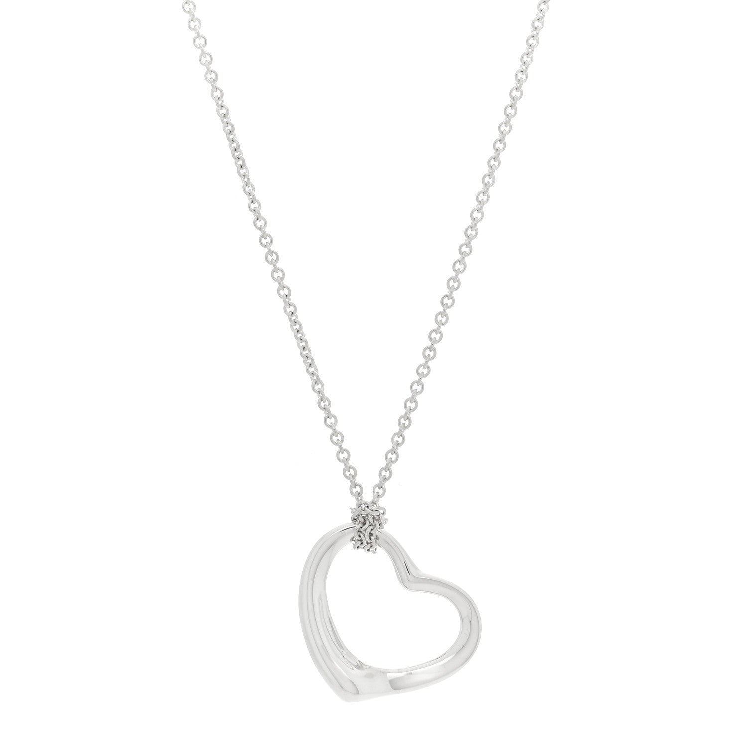 Tiffany Sterling Silver Elsa Peretti 22mm Open Heart Pendant Necklace 1 of 4