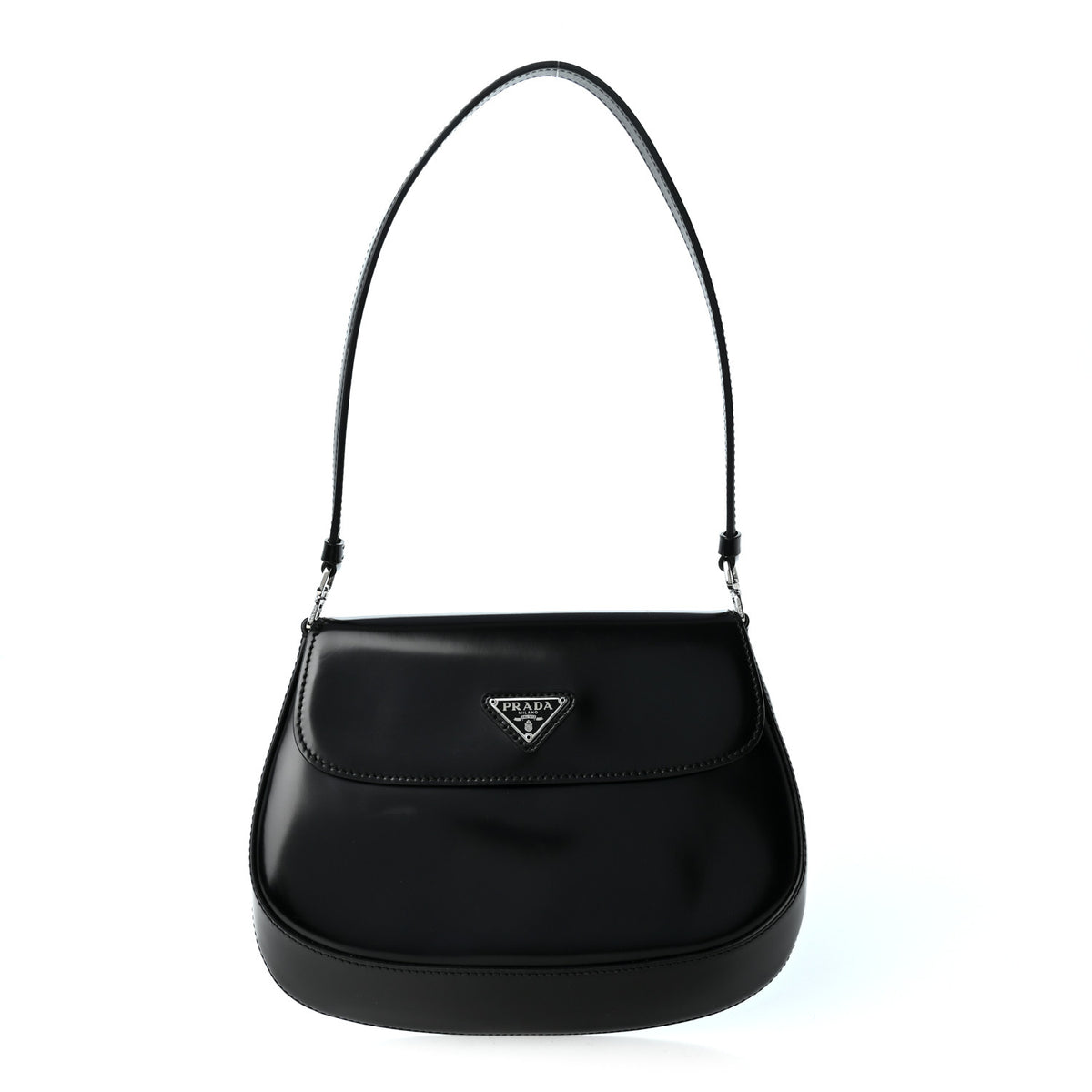 Prada Spazzolato Cleo Flap Shoulder Bag Black 1 of 10