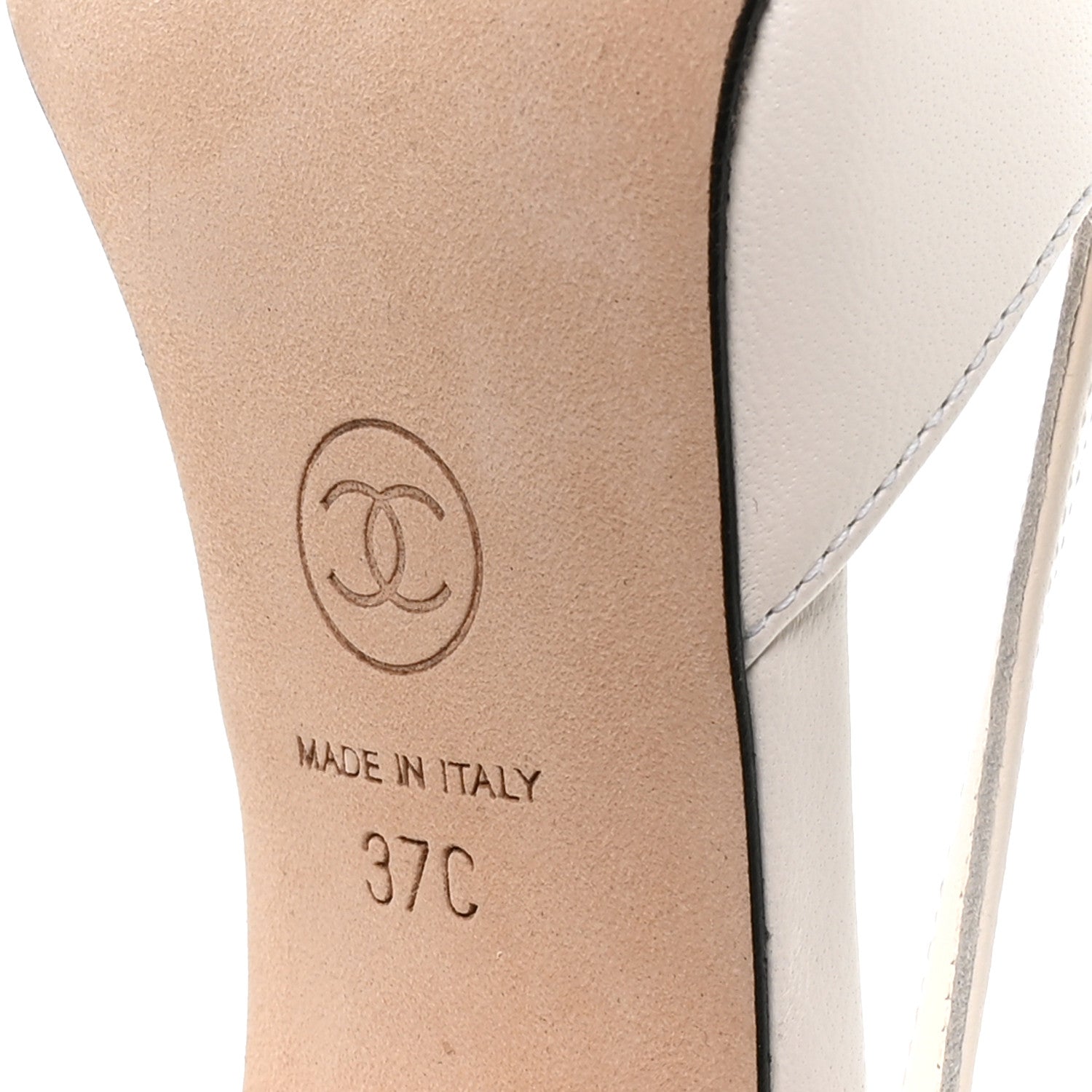 Chanel Lambskin Grosgrain Cap Toe CC Slingback Pumps 37 White