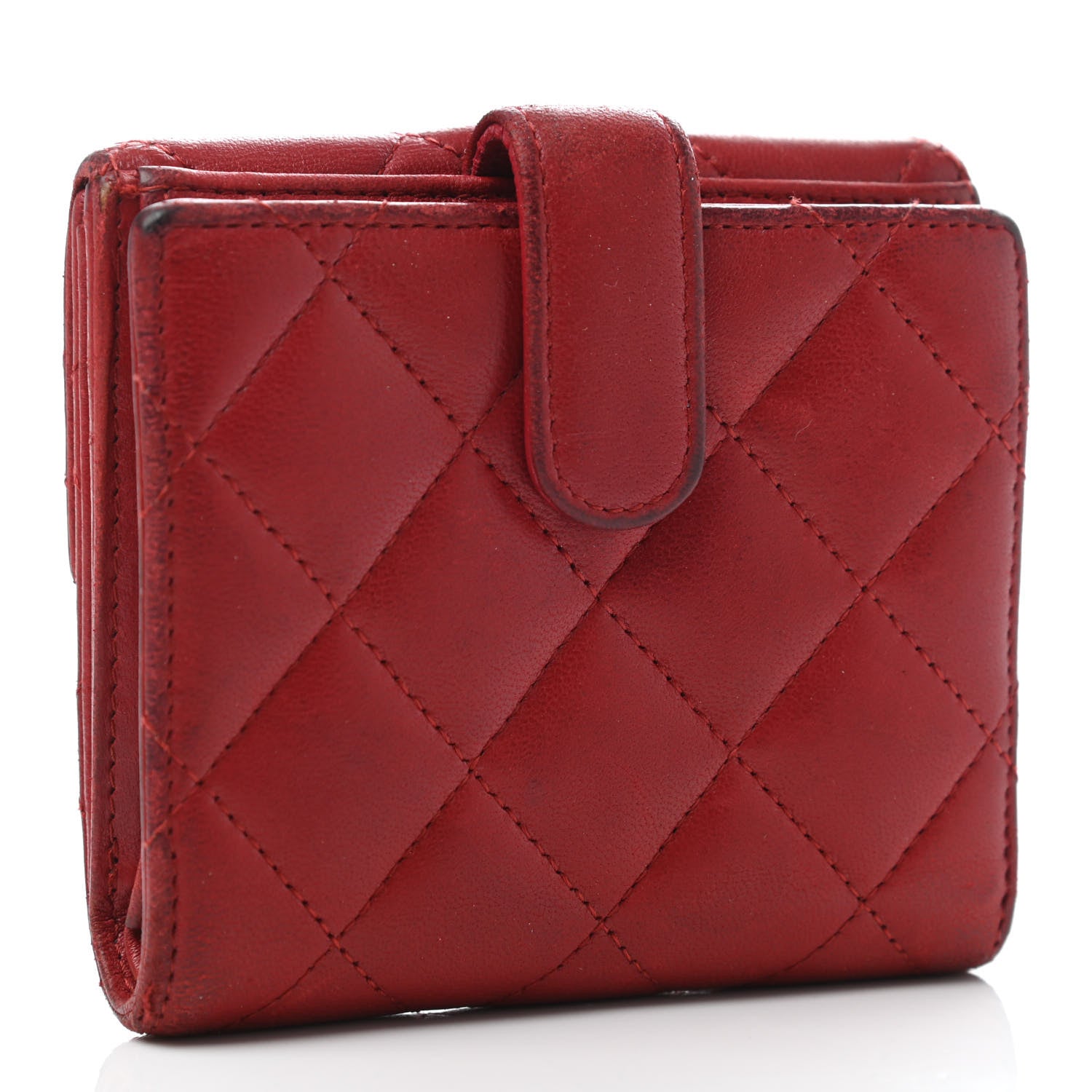 Chanel Lambskin Quilted Compact French Flap Wallet Red 2 of 6
