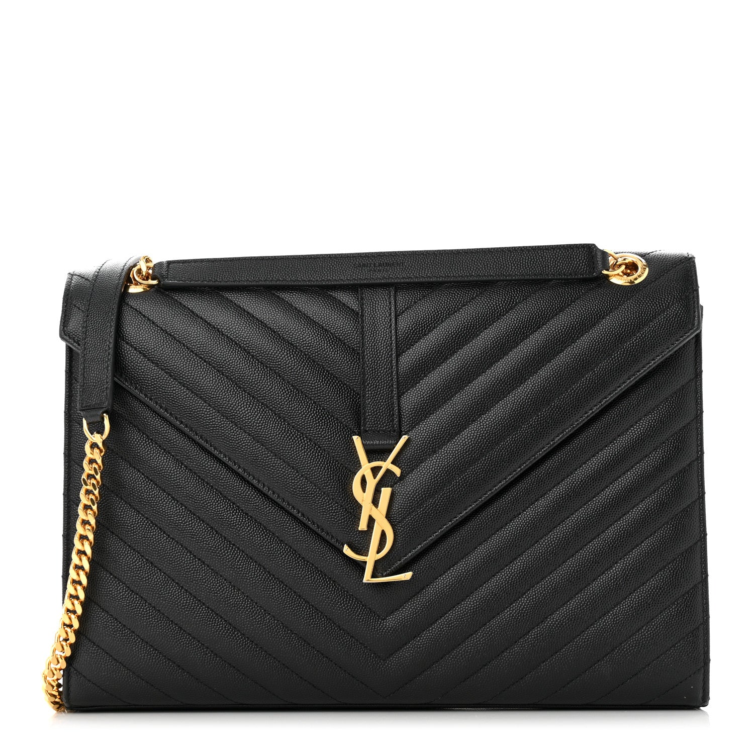 Saint Laurent Grain De Poudre Matelasse Chevron Large Monogram Satchel Black 1 of 11