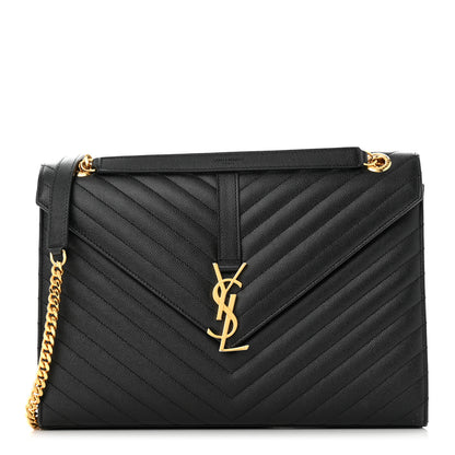 Saint Laurent Grain De Poudre Matelasse Chevron Large Monogram Satchel Black 1 of 11