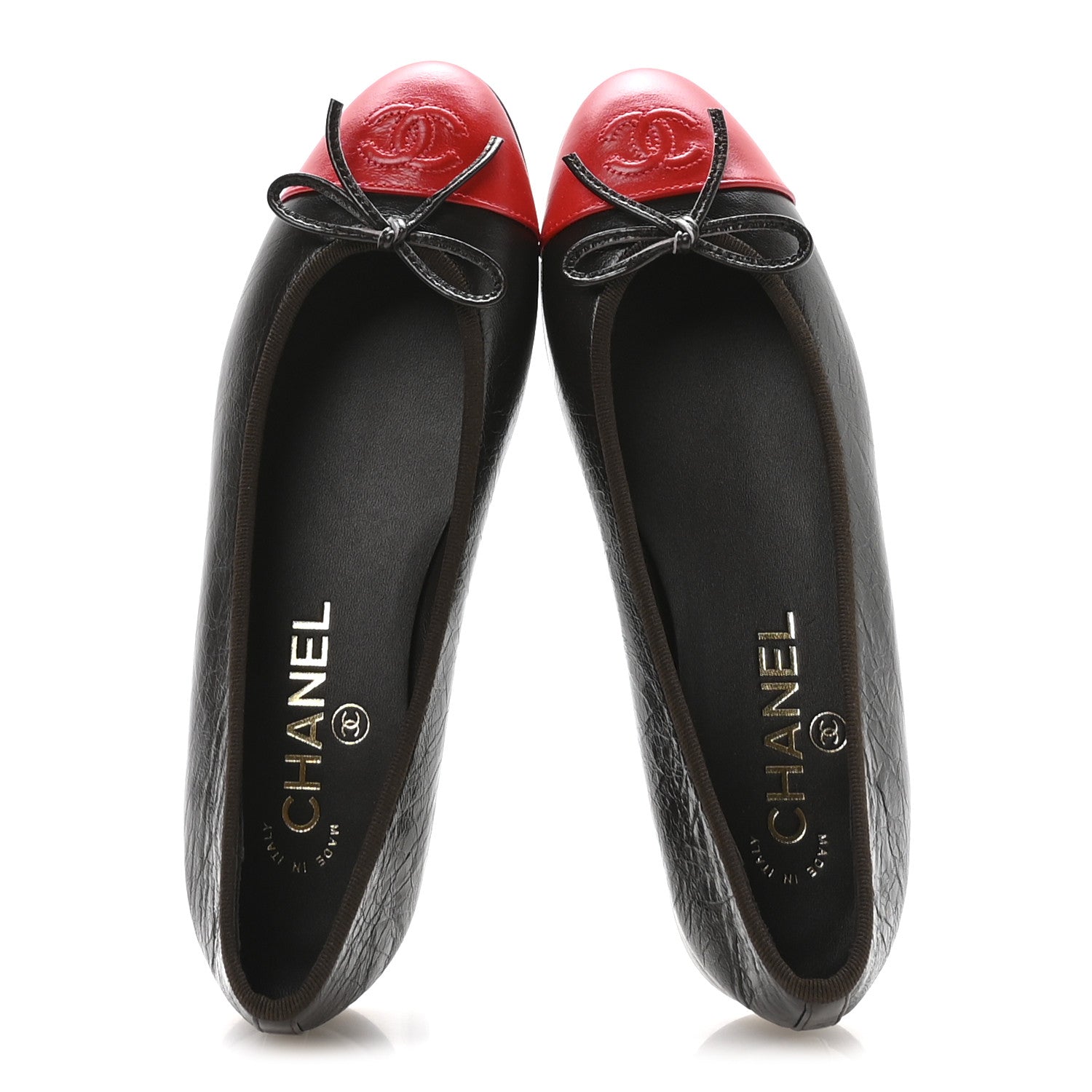 Chanel Crumpled Shiny Lambskin Cap Toe CC Ballerina Flats 36 Dark