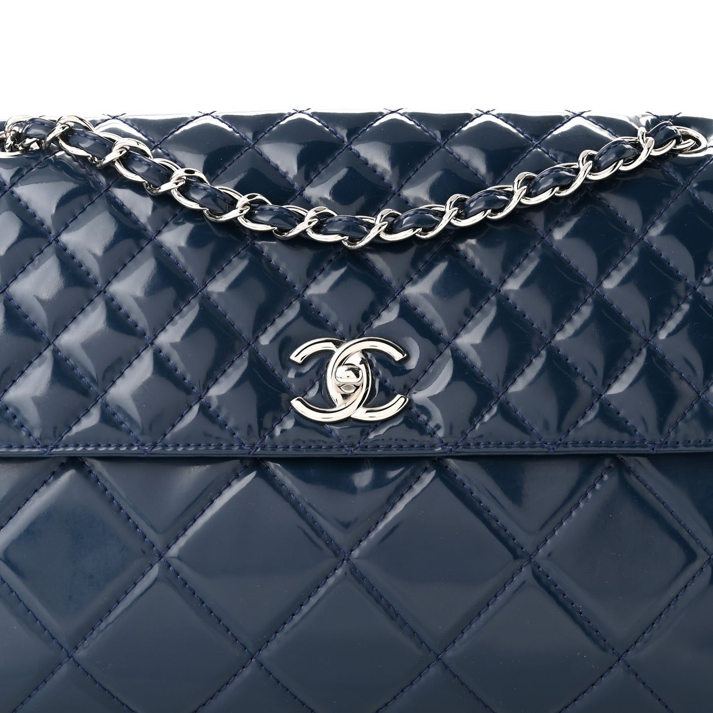 Vinyl Quilted In the Business Flap Bag Navy Blue