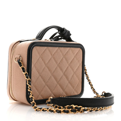 Chanel Caviar Quilted Small CC Filigree Vanity Case Beige Black 3 of 10