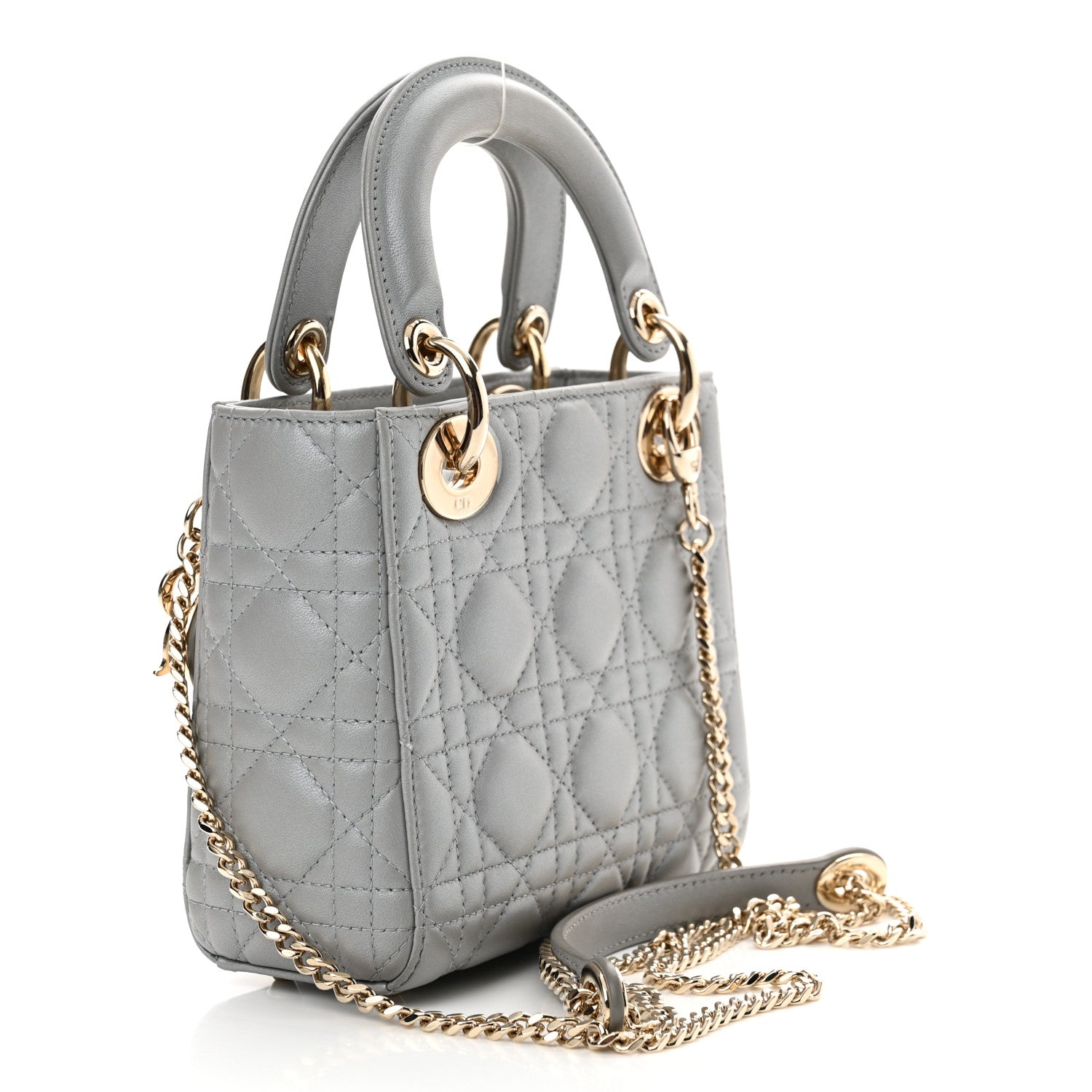 Christian Dior Metallic Lambskin Cannage Mini Lady Dior Grey 3 of 12