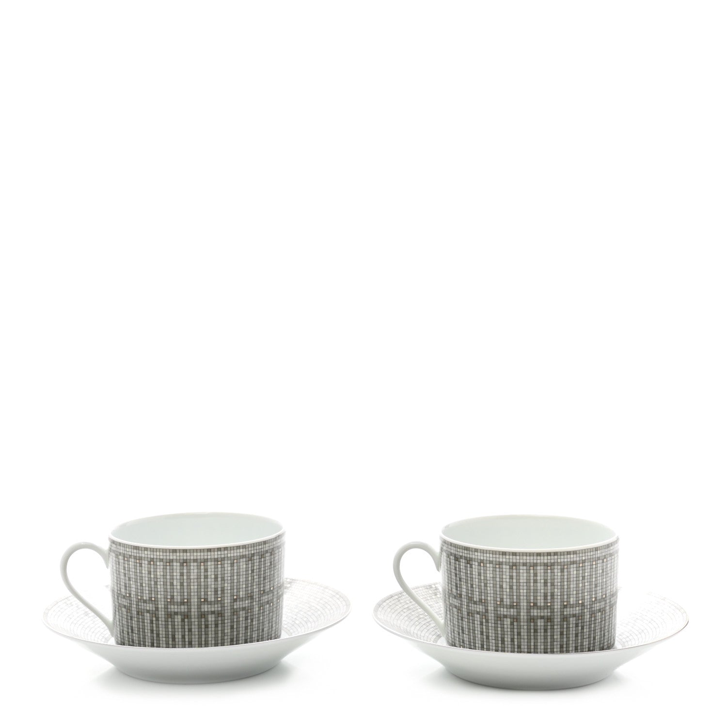 Hermes Porcelain Mosaique Au 24 Breakfast Cup And Saucer Set Of 2 Platine 1 of 11