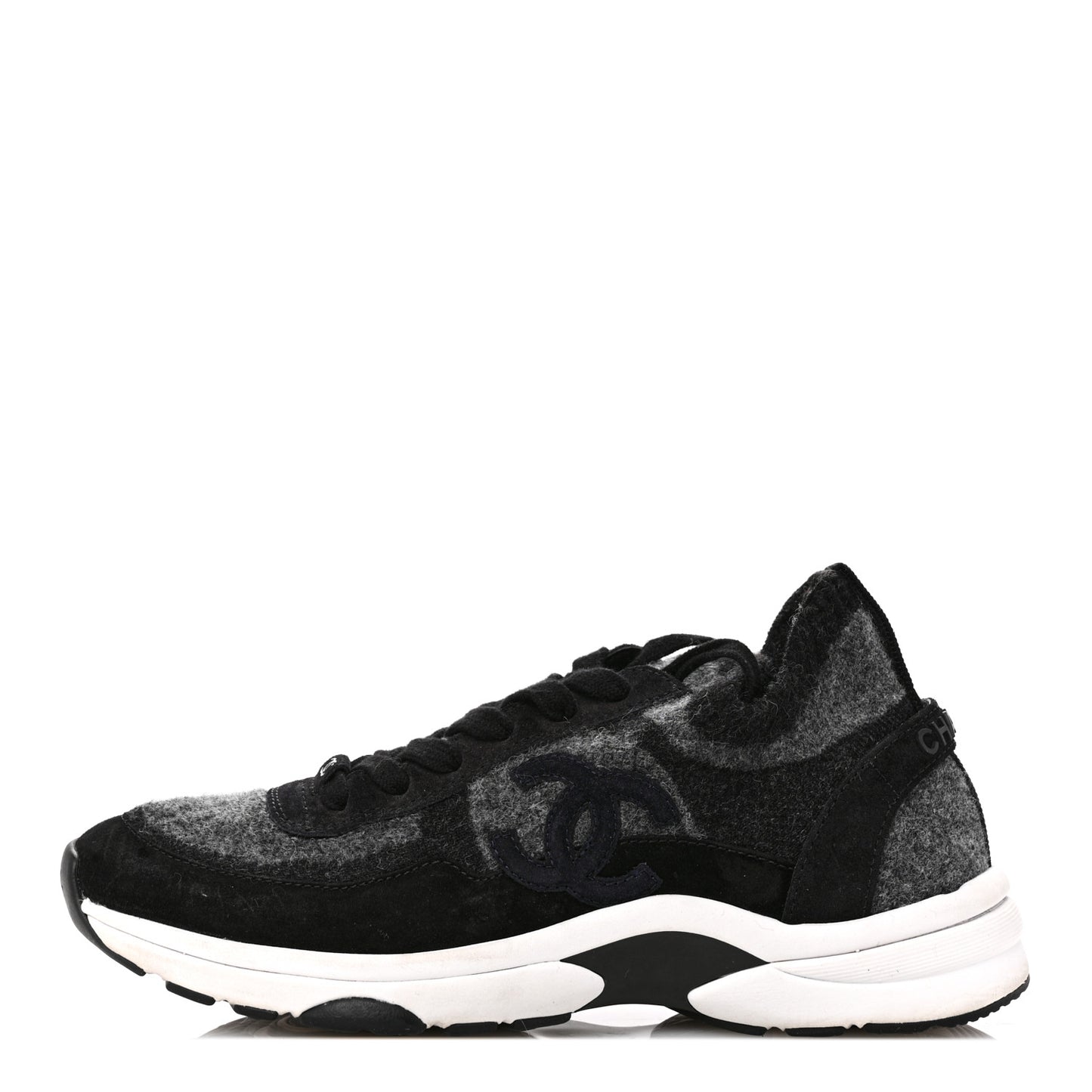 Fabric Suede Calfskin Womens CC Sneakers 38.5 Black Grey