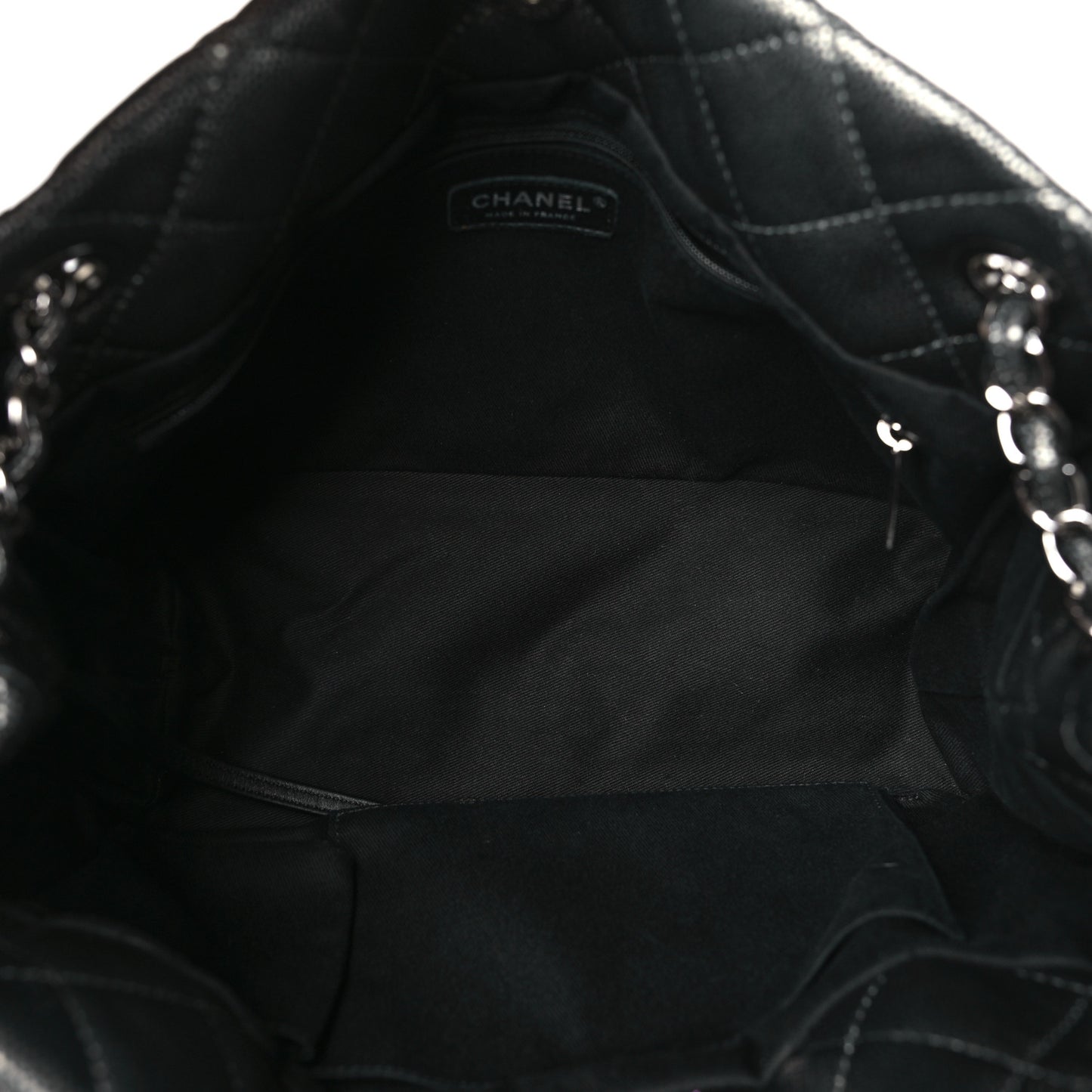 Metallic Caviar Quilted CC Timeless Tote Dark Silver