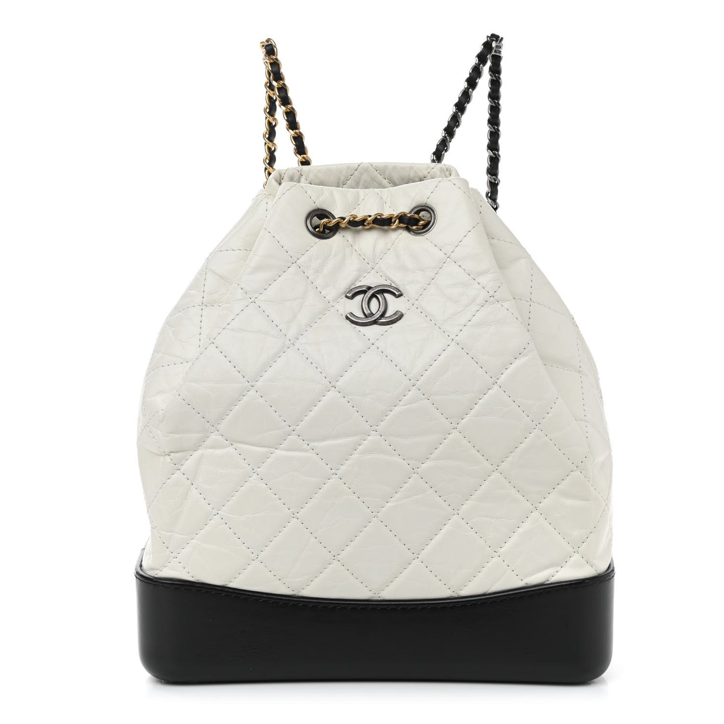 Aged Calfskin Quilted Gabrielle Backpack Black White