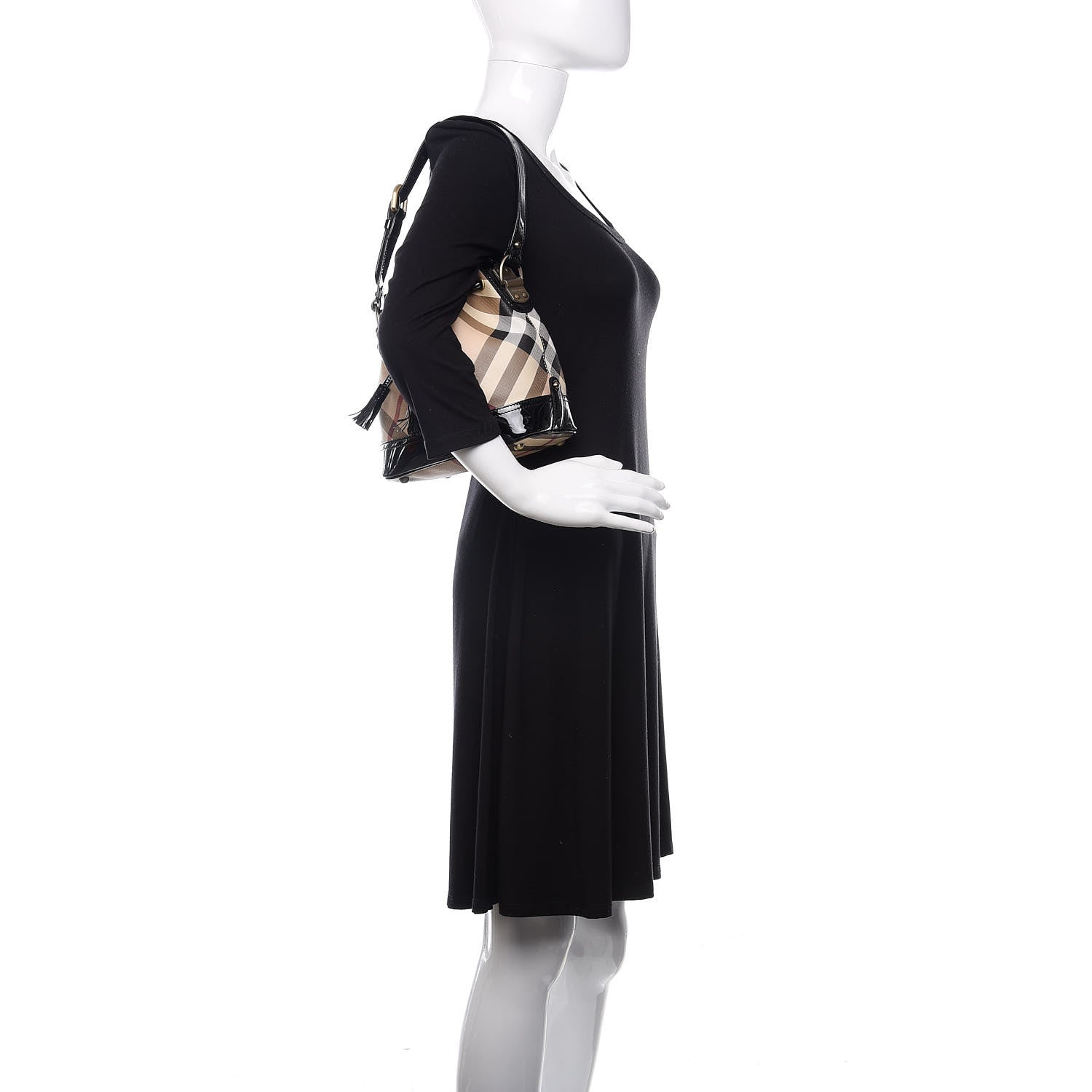 Burberry Patent Trim Nova Check Drawstring Bucket Bag Black 2 of 15