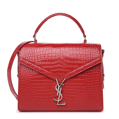 Saint Laurent Calfskin Crocodile Embossed Medium Classic Monogram Cassandra Top Handle Red 1 of 9