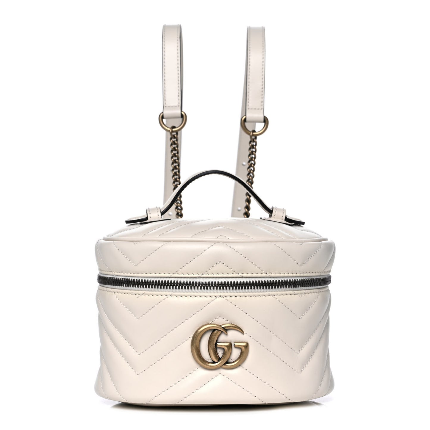 Calfskin Matelasse Mini GG Marmont Round Backpack White