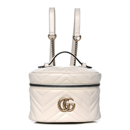 Gucci Calfskin Matelasse Mini GG Marmont Round Backpack White 1 of 10